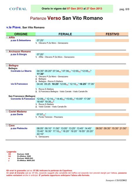 Partenze Da San Vito Romano - Cotral SpA