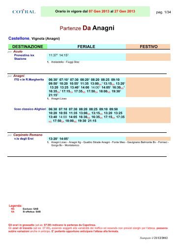 Partenze Da Anagni - Cotral SpA