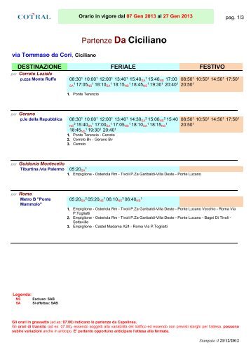 Partenze Da Ciciliano - Cotral SpA