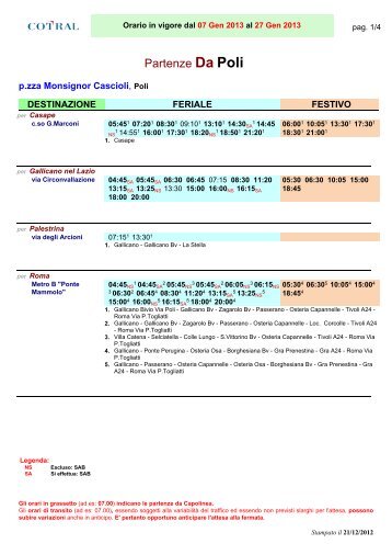 Partenze Da Poli - Cotral SpA