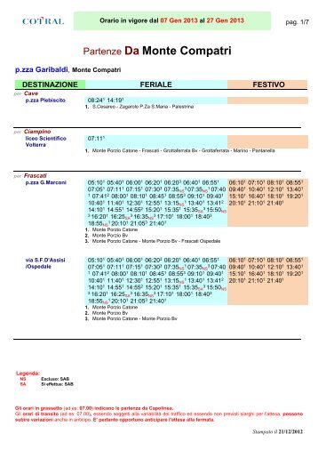 Partenze Da Monte Compatri - Cotral SpA