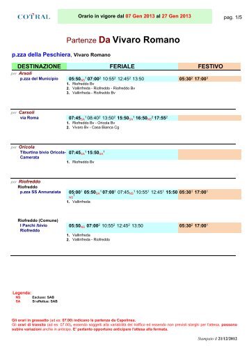 Partenze Da Vivaro Romano - Cotral SpA