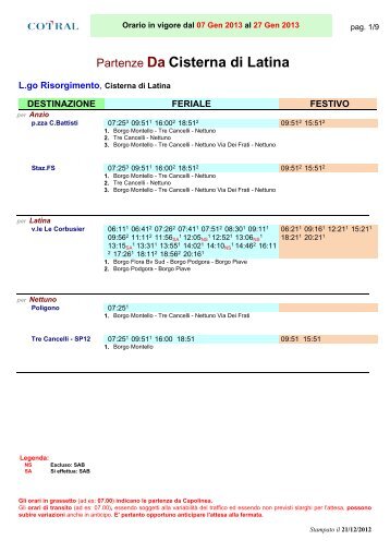 Partenze Da Cisterna di Latina - Cotral SpA