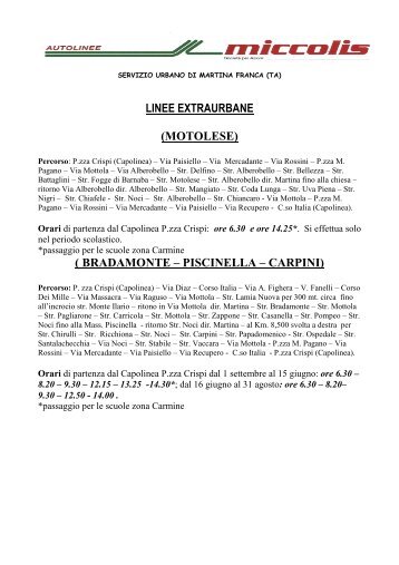 Linee Extraurbane per l'Agro - Miccolis