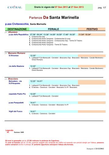 Partenze Da Santa Marinella - Cotral SpA