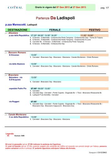 Partenze Da Ladispoli - Cotral SpA