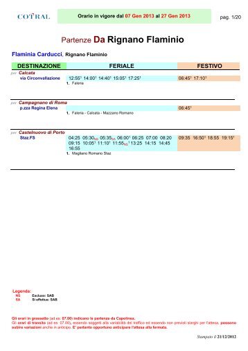 Partenze Da Rignano Flaminio - Cotral SpA
