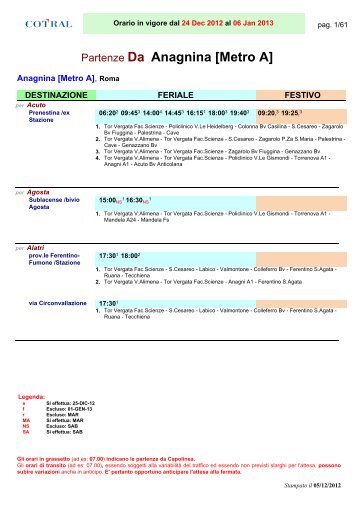 Partenze Da Anagnina [Metro A] - Cotral SpA