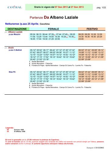 Partenze Da Albano Laziale - Cotral SpA