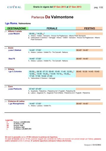 Partenze Da Valmontone - Cotral SpA