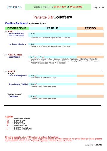 Partenze Da Colleferro - Cotral SpA