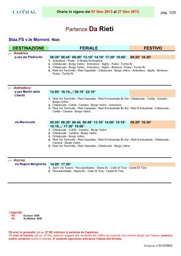 Partenze Da Rieti - Cotral SpA