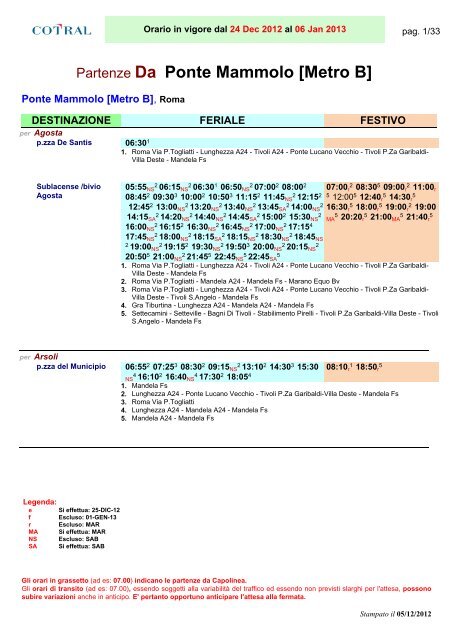Partenze Da Ponte Mammolo [Metro B] - Cotral SpA