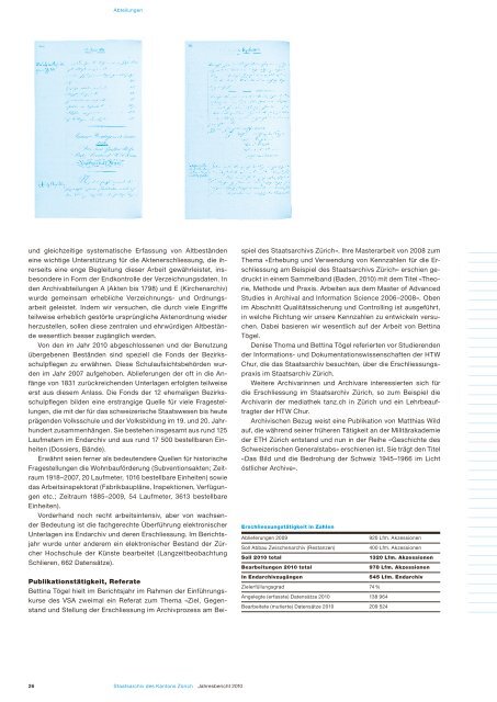 Staatsarchiv Jahresbericht 2010 - Staatsarchiv - Kanton Zürich