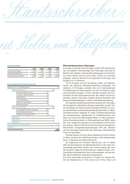 Staatsarchiv Jahresbericht 2010 - Staatsarchiv - Kanton Zürich