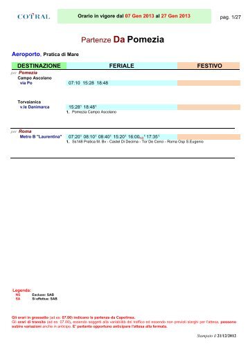 Partenze Da Pomezia - Cotral SpA