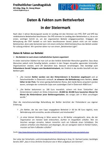 Daten & Fakten zum Bettelverbot in der Steiermark - FPÖ Steiermark