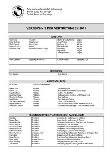 verzeichnis der vertretungen 2011 - Schweizerische Gesellschaft für ...