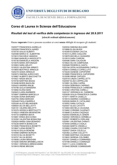 Corso di Laurea in Scienze dell'Educazione - Università degli studi ...