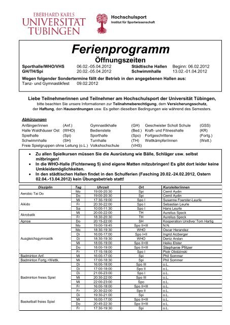 Ferienprogramm - Hochschulsport - Universität Tübingen