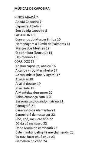 MÚSICAS DE CAPOEIRA HINOS ABADÁ 7 Abadá ... - Capoeira Music