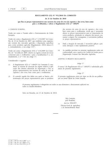 Regulamento (UE) n.o 951/2010 da Comissão, de 21 de ... - EUR-Lex