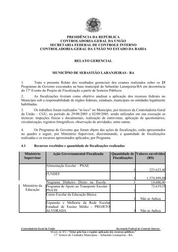 RELATÓRIO DE FISCALIZAÇÃO Nº 543 MUNICÍPIO DE ...