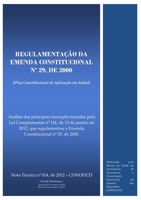 REGULAMENTAÇÃO DA EMENDA CONSTITUCIONAL Nº 29, DE ...