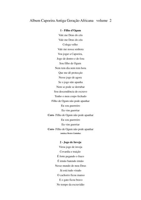 Song Lyrics - Capoeira Auvergne