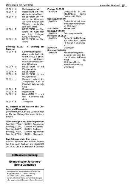 Tourist-Information/Verkehrsverein Durbach in der Zeit vom 01. Mai ...