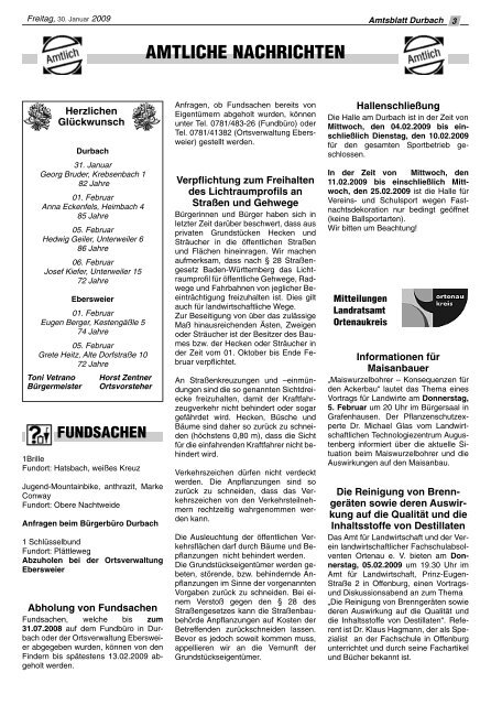 Tourist-Information/Verkehrsverein Durbach in der Zeit vom 30 ...