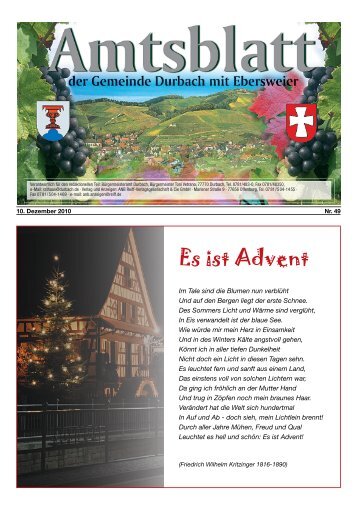 Tourist-Information/Verkehrsverein Durbach in der Zeit vom Freitag ...