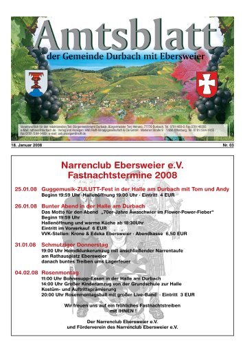 Narrenclub Ebersweier e.V. Fastnachtstermine 2008 - Durbach