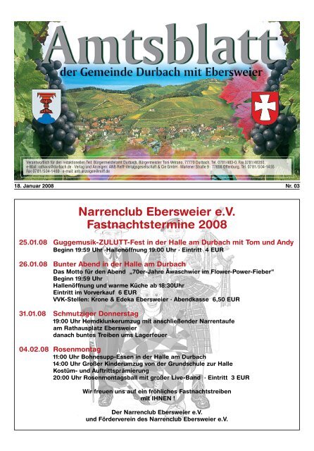 Narrenclub Ebersweier e.V. Fastnachtstermine 2008 - Durbach