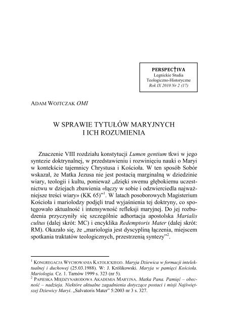 w sprawie tytułów maryjnych i ich rozumienia - Perspectiva