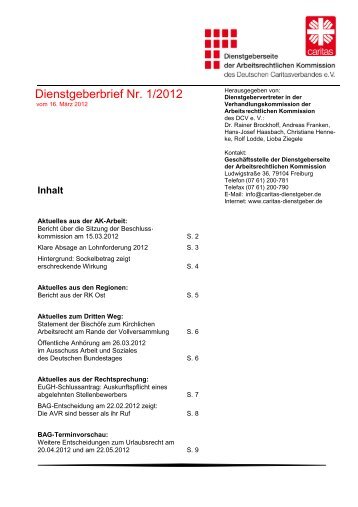 Dienstgeberbrief Nr. 1/2012 - Caritas