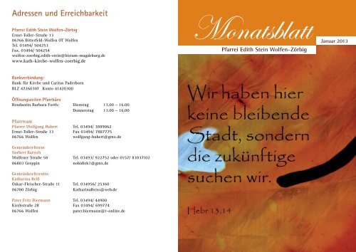 Monatsblatt aktuell - Januar 2013 - Pfarrei Edith Stein Wolfen-Zörbig
