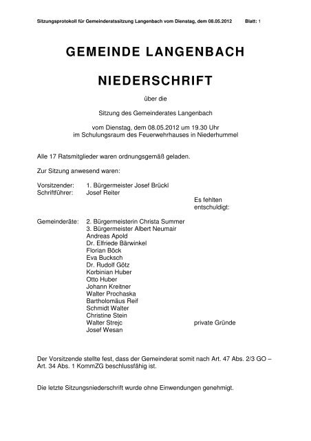 gemeinde langenbach niederschrift