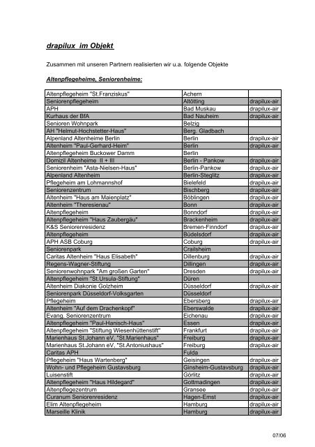 Referenzliste 2006 Drapilux
