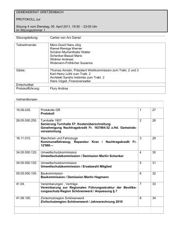 Protokoll Gemeinderat (Pdf) - Gemeinde Gretzenbach