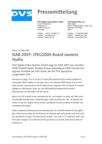 NAB 2007: JPEG2000-Board namens Hydra - DVS