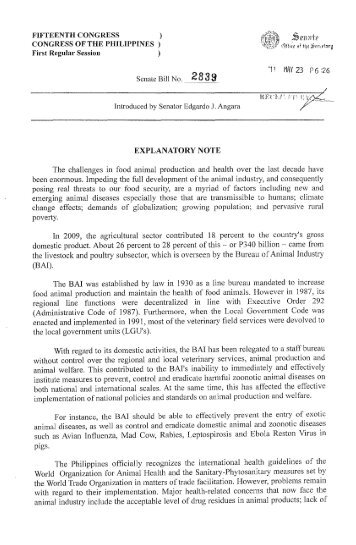 Senate Bill No. 2839 Introduced by Senator Edgardo J. Angara The ...