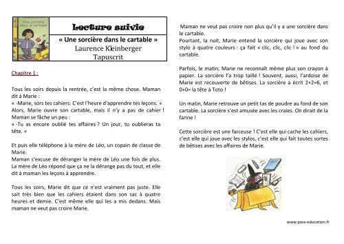 Lecture Suivie Une Sorciere Dans Le Cartable Pass Education