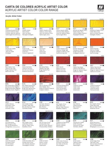 carta de colores acrylic artist color - Acrylicos Vallejo