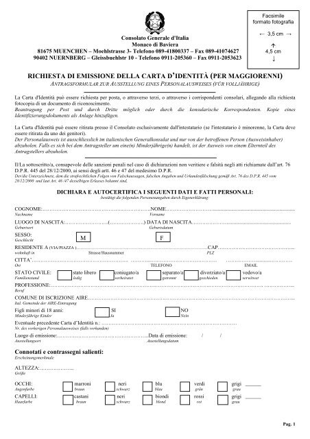 Richiesta rilascio Carta d'Identità (maggiorenni) - Consolato ...