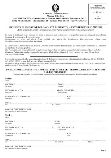 Richiesta rilascio Carta d'IdentitÃ  (minorenni) - Consolato Generale ...