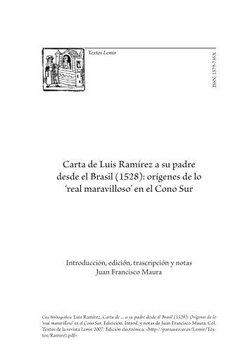 Carta de Luis Ramírez a su padre desde el Brasil (1528 ... - Parnaseo