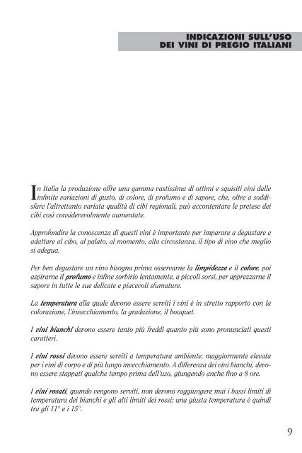 La carta dei vini DOC e DOCG