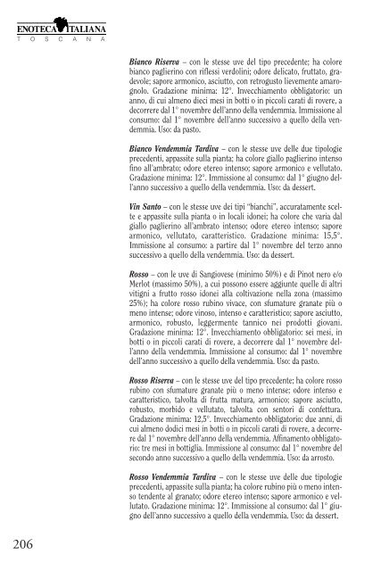 La carta dei vini DOC e DOCG