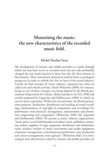 Monetising the music: the new characteristics of the recorded ... - IIPC